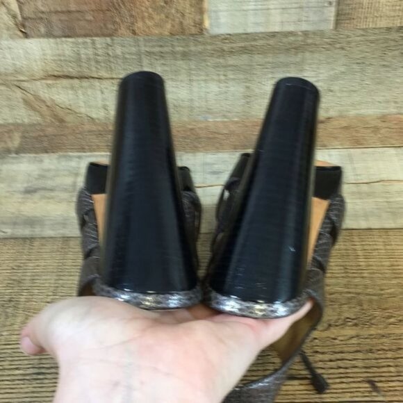 Coach Sandals Moreen Womens 8B Gray Leather Metallic Embossed Snakeskin Heel - Picture 12 of 12